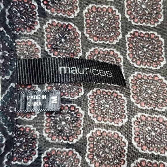 Maurices Women’s Boho Sheer Blouse Size M Long Sleeve Lace Yoke Mixed Print Peas - Picture 8 of 9